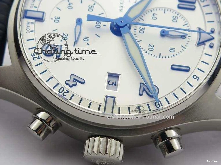 MIROTIME 0409 Pilot Chrono SS IW387809 ZF 1:1 Best Edition Silver Dial Blue Numbers On Blue Leather Strap A Lightweight 7263